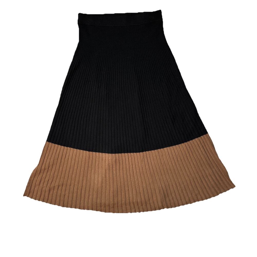Max Studio Colorblock Ribbed Knit Midi Skirt Black Brown Size S Preppy